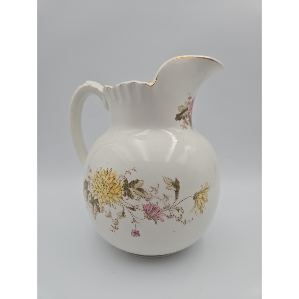 John Maddock & Sons Royal Semi Porcelain White Pitcher‎ with Florals 7" × 5"